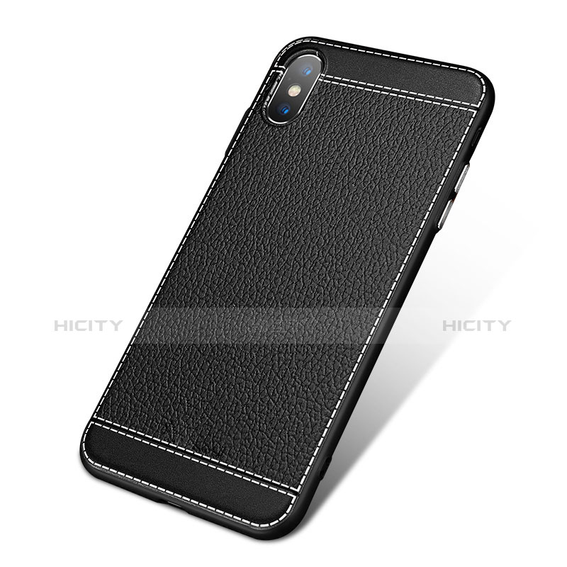 Custodia Silicone Morbida In Pelle L02 per Apple iPhone Xs Nero