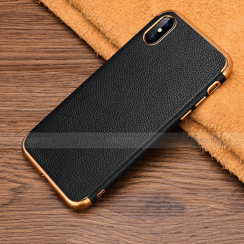 Custodia Silicone Morbida In Pelle L04 per Apple iPhone X Nero