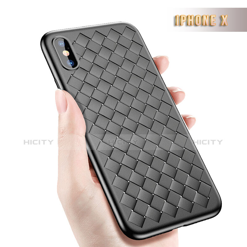 Custodia Silicone Morbida In Pelle per Apple iPhone X Nero