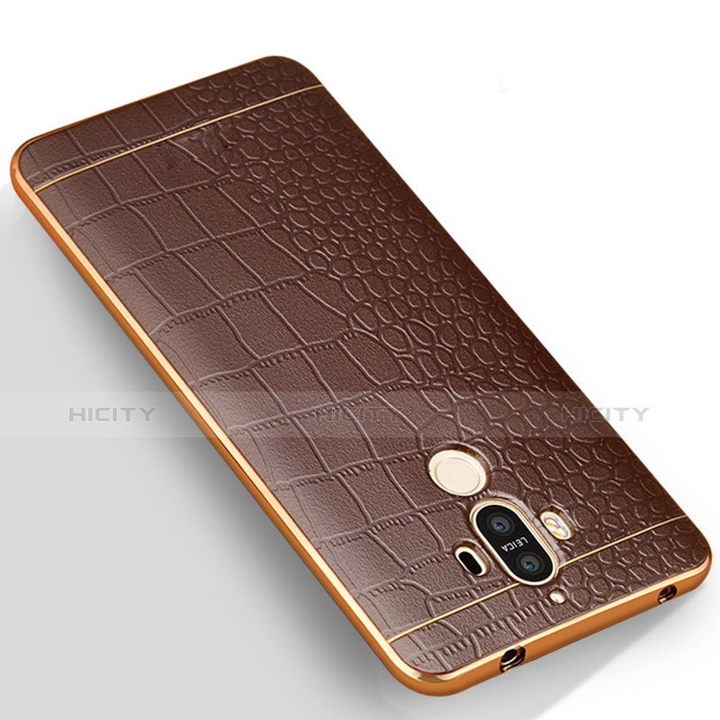 Custodia Silicone Morbida In Pelle W01 per Huawei Mate 9 Marrone