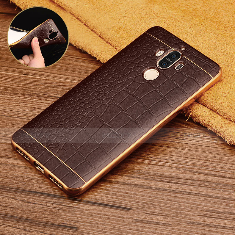 Custodia Silicone Morbida In Pelle W01 per Huawei Mate 9 Marrone