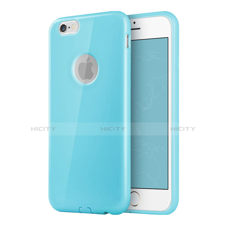 Custodia Silicone Morbida Lucido con Foro per Apple iPhone 6 Cielo Blu