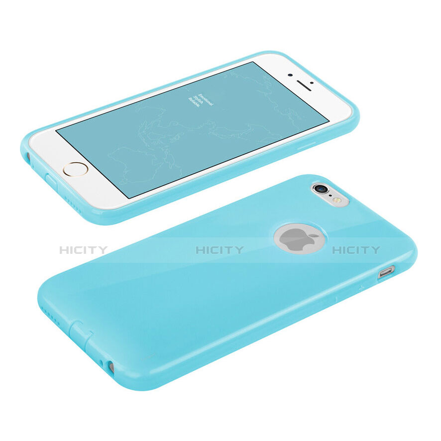 Custodia Silicone Morbida Lucido con Foro per Apple iPhone 6 Cielo Blu