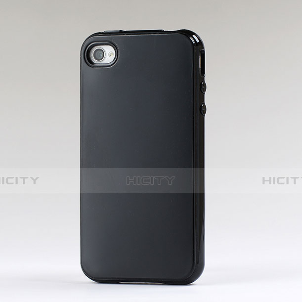 Custodia Silicone Morbida Lucido per Apple iPhone 4 Nero