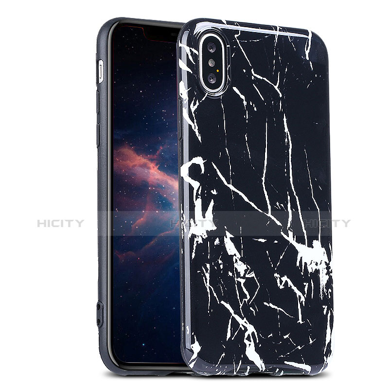 Custodia Silicone Morbida Pattern di Marmo P01 per Apple iPhone Xs Nero