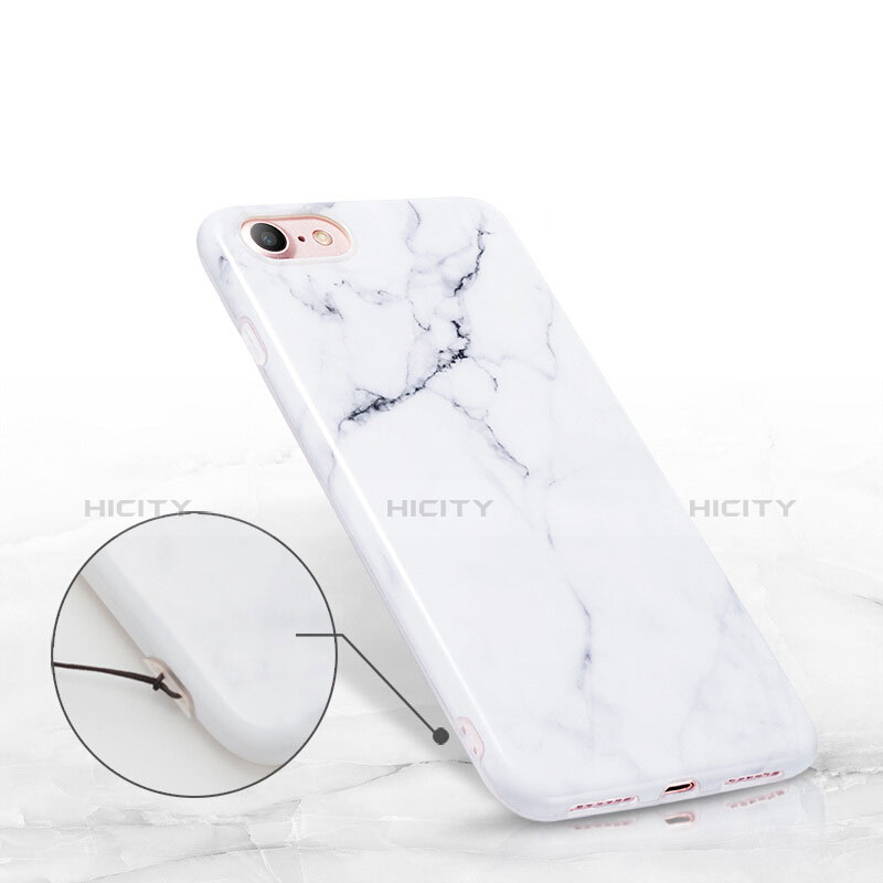 Custodia Silicone Morbida Pattern di Marmo per Apple iPhone 7 Bianco