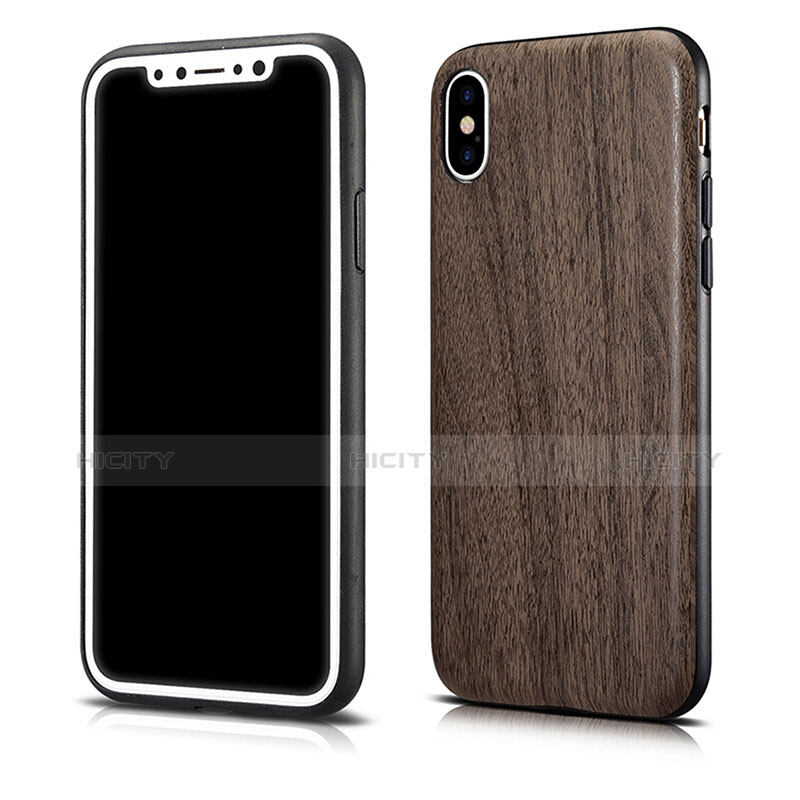 Custodia Silicone Morbida Pattern di Venature del Legno per Apple iPhone X Grigio