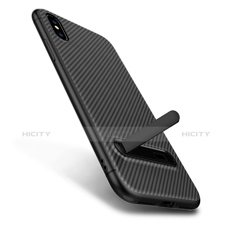 Custodia Silicone Morbida Spigato con Supporto per Apple iPhone X Nero