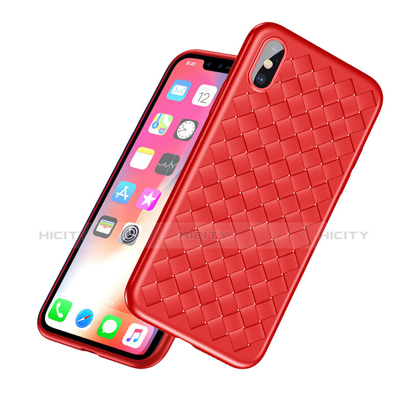 Custodia Silicone Morbida Spigato per Apple iPhone X Rosso