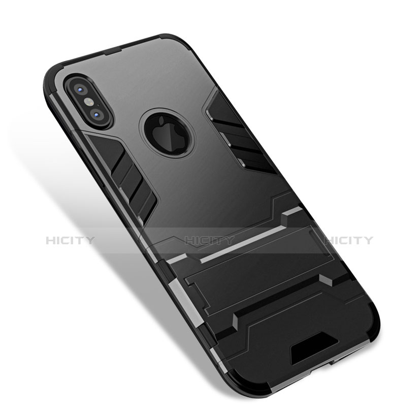 Custodia Silicone Opaca con Supporto per Apple iPhone X Nero