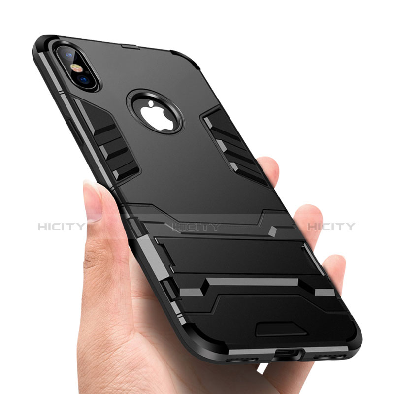 Custodia Silicone Opaca con Supporto per Apple iPhone X Nero