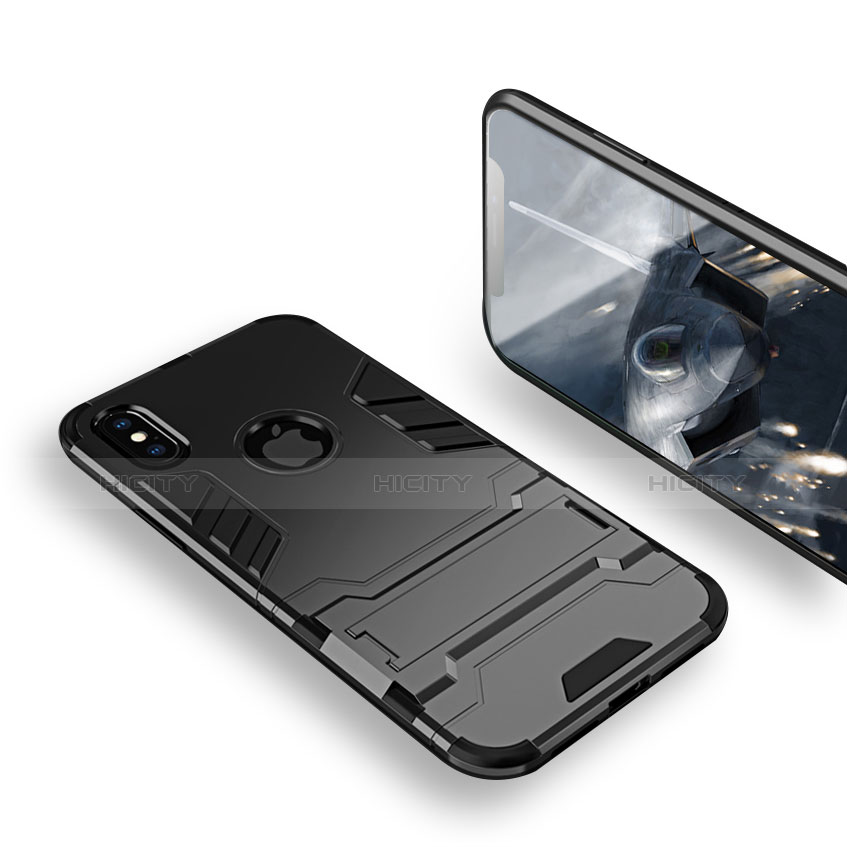 Custodia Silicone Opaca con Supporto per Apple iPhone X Nero