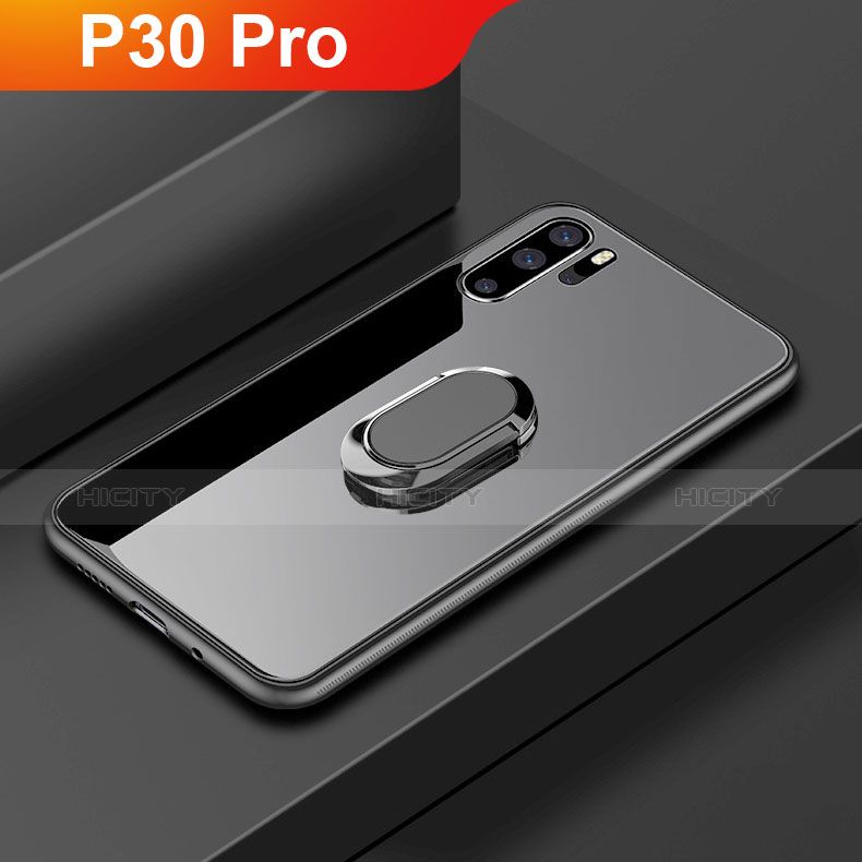 Custodia Silicone Specchio Laterale Cover con Anello Supporto per Huawei P30 Pro New Edition Nero