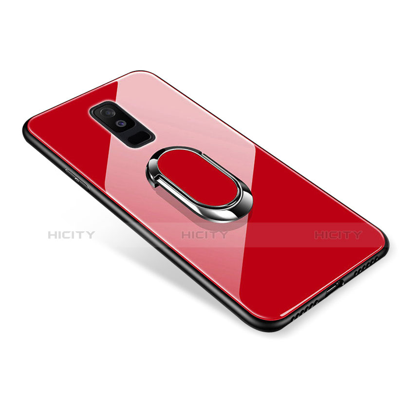 Custodia Silicone Specchio Laterale Cover con Anello Supporto per Samsung Galaxy A6 Plus (2018) Rosso