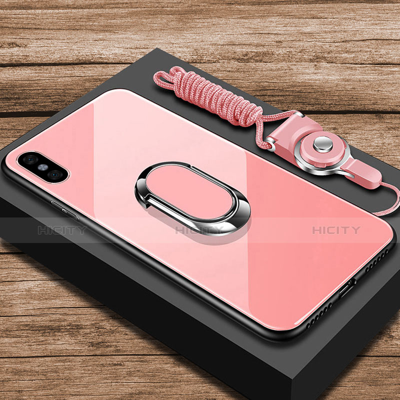 Custodia Silicone Specchio Laterale Cover con Anello Supporto per Xiaomi Mi 8 Explorer Oro Rosa