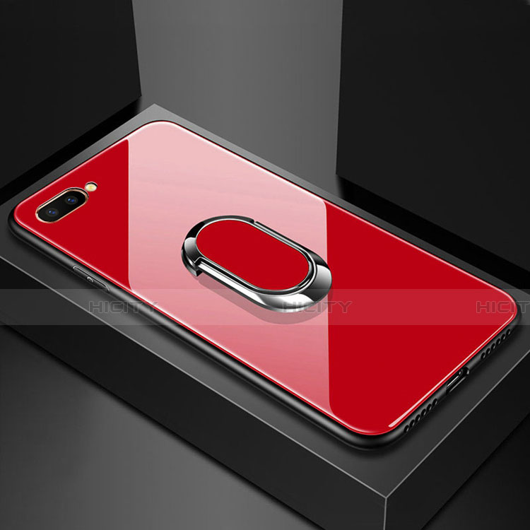 Custodia Silicone Specchio Laterale Cover con Magnetico Anello Supporto A01 per Oppo A5 Rosso