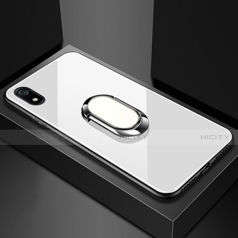 Custodia Silicone Specchio Laterale Cover con Magnetico Anello Supporto A01 per Xiaomi Redmi 7A Bianco