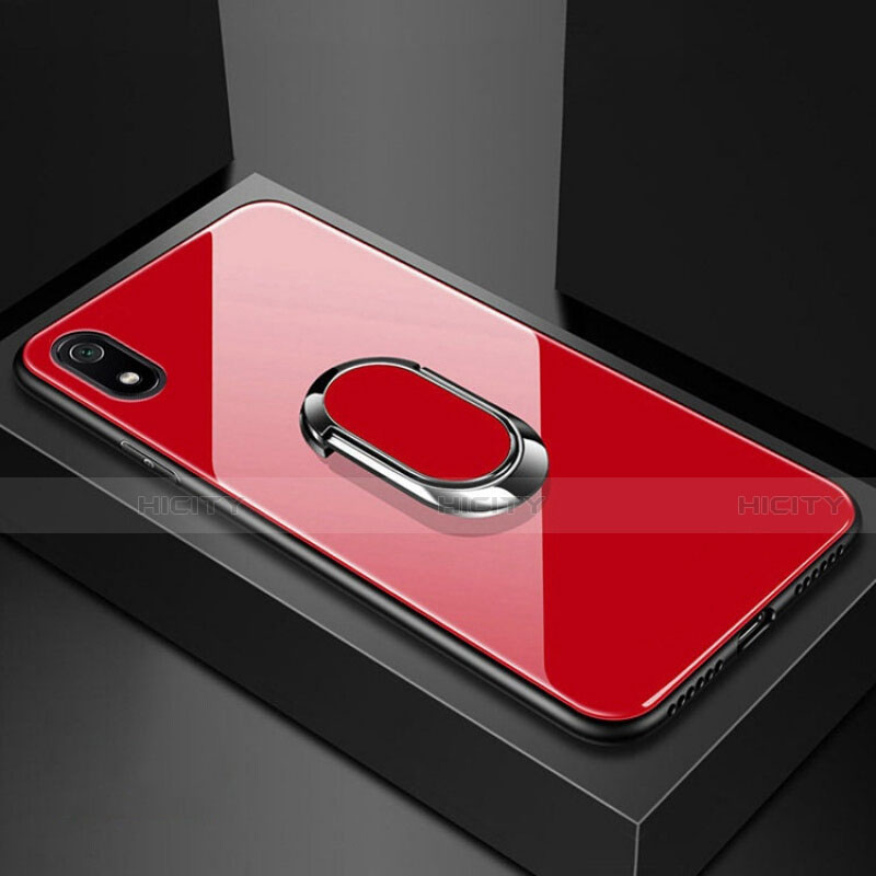 Custodia Silicone Specchio Laterale Cover con Magnetico Anello Supporto A01 per Xiaomi Redmi 7A Rosso