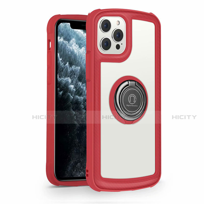 Custodia Silicone Specchio Laterale Cover con Magnetico Anello Supporto N01 per Apple iPhone 12 Pro Max Rosso