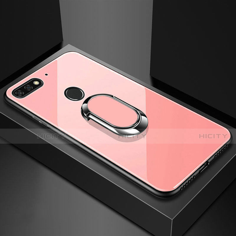 Custodia Silicone Specchio Laterale Cover con Magnetico Anello Supporto per Huawei Honor 7A Oro Rosa