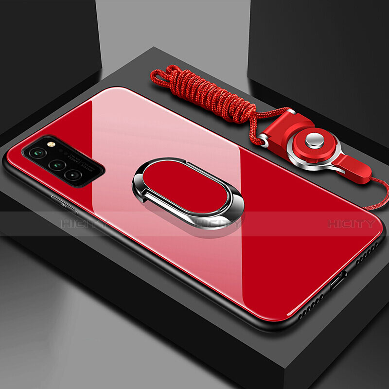 Custodia Silicone Specchio Laterale Cover con Magnetico Anello Supporto per Huawei Honor V30 Pro 5G Rosso