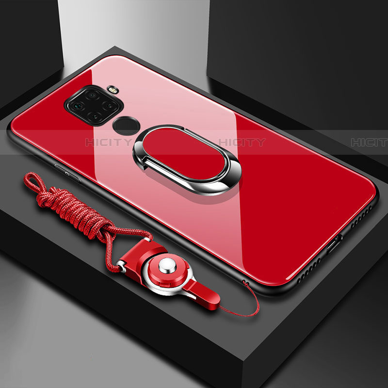 Custodia Silicone Specchio Laterale Cover con Magnetico Anello Supporto per Huawei Mate 30 Lite Rosso