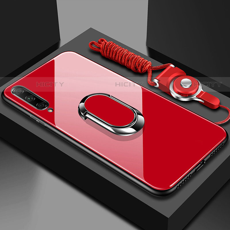 Custodia Silicone Specchio Laterale Cover con Magnetico Anello Supporto per Huawei P Smart Pro (2019) Rosso