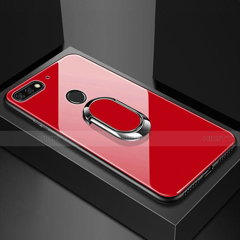 Custodia Silicone Specchio Laterale Cover con Magnetico Anello Supporto per Huawei Y6 Prime (2018) Rosso