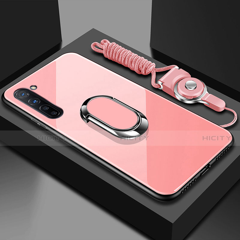 Custodia Silicone Specchio Laterale Cover con Magnetico Anello Supporto per Oppo F15 Rosa