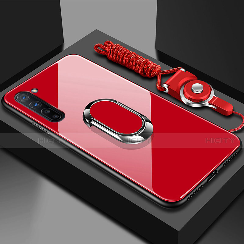 Custodia Silicone Specchio Laterale Cover con Magnetico Anello Supporto per Oppo F15 Rosso