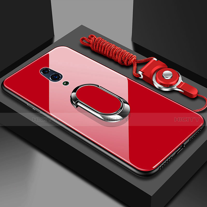 Custodia Silicone Specchio Laterale Cover con Magnetico Anello Supporto per Oppo Realme X Rosso