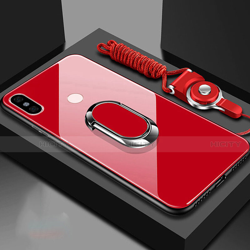 Custodia Silicone Specchio Laterale Cover con Magnetico Anello Supporto per Xiaomi Mi 6X Rosso