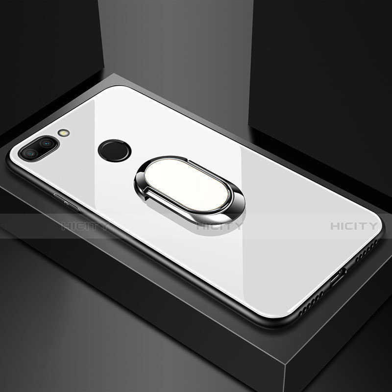 Custodia Silicone Specchio Laterale Cover con Magnetico Anello Supporto per Xiaomi Mi 8 Lite Bianco