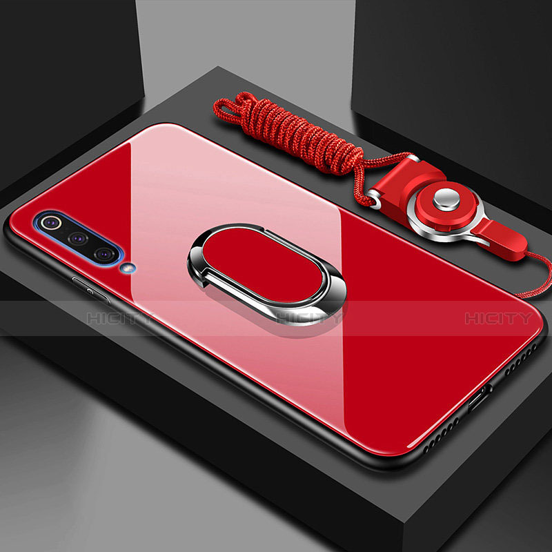 Custodia Silicone Specchio Laterale Cover con Magnetico Anello Supporto per Xiaomi Mi A3 Rosso