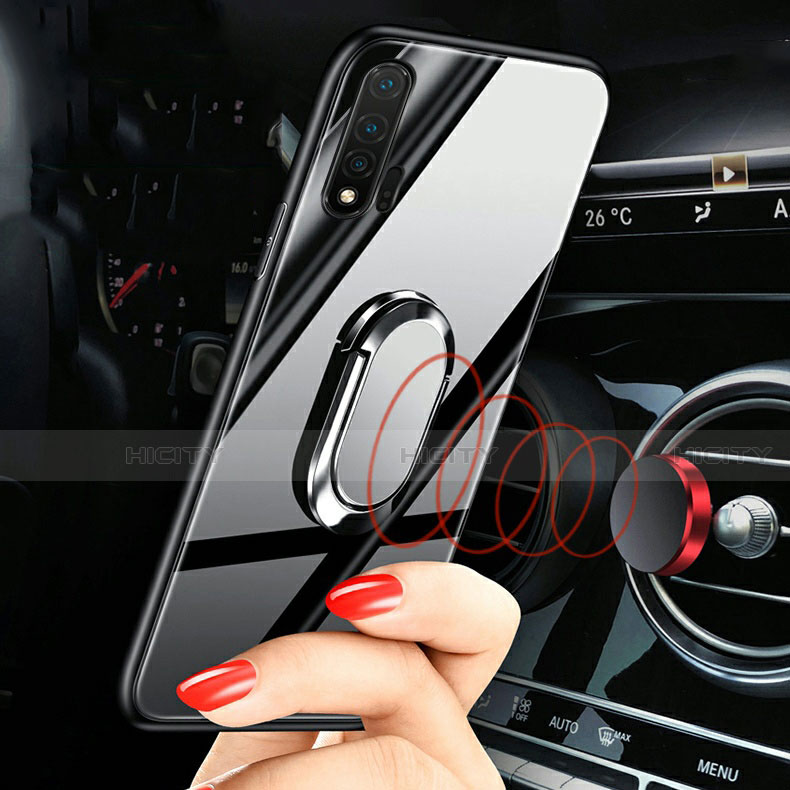 Custodia Silicone Specchio Laterale Cover con Magnetico Anello Supporto T01 per Huawei Nova 6