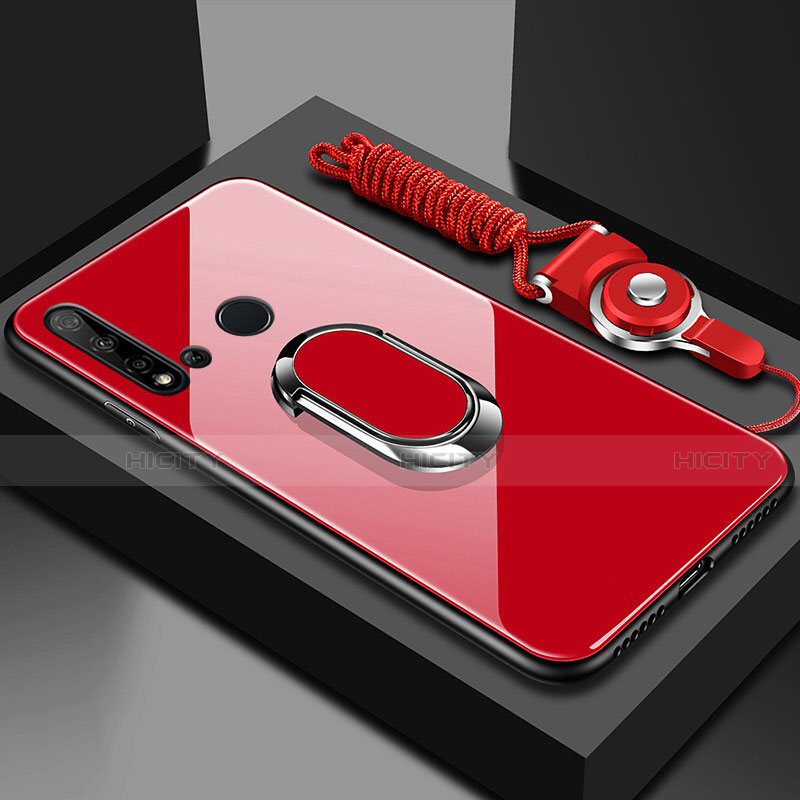 Custodia Silicone Specchio Laterale Cover con Magnetico Anello Supporto T01 per Huawei P20 Lite (2019) Rosso