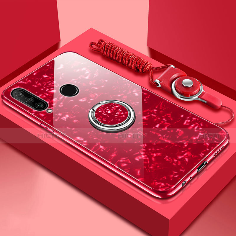 Custodia Silicone Specchio Laterale Cover con Magnetico Anello Supporto T01 per Huawei P30 Lite New Edition Rosso