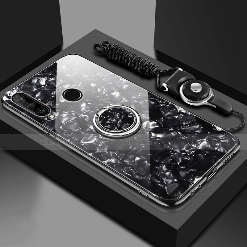 Custodia Silicone Specchio Laterale Cover con Magnetico Anello Supporto T01 per Huawei P30 Lite XL
