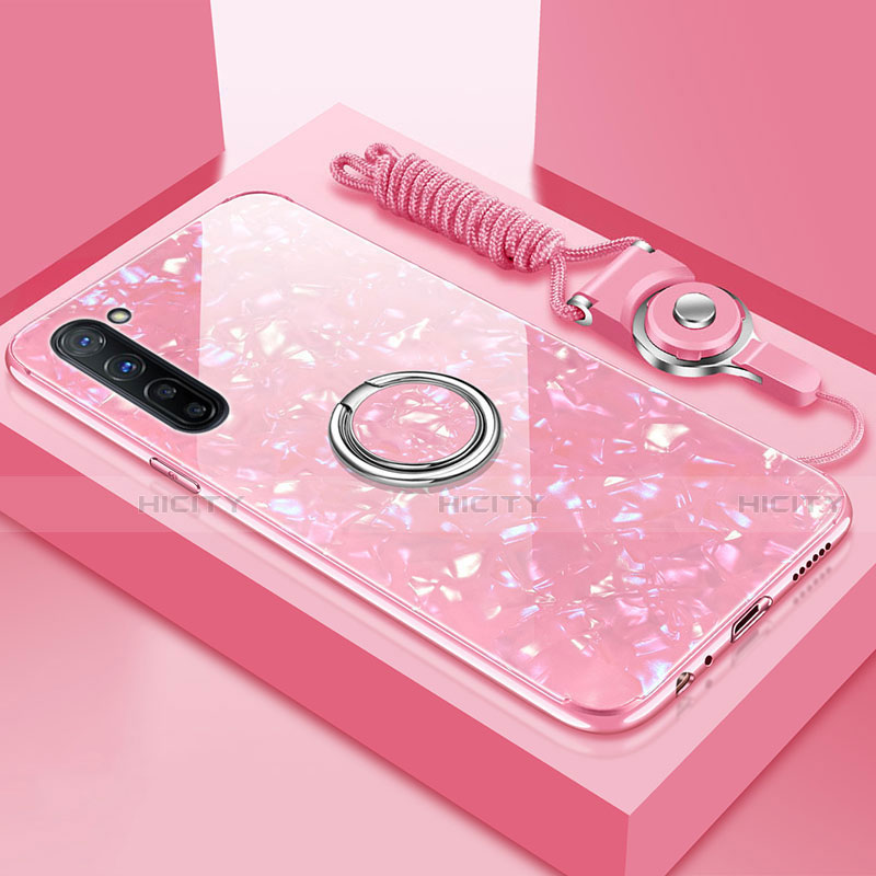 Custodia Silicone Specchio Laterale Cover con Magnetico Anello Supporto T01 per Oppo A91 Rosa