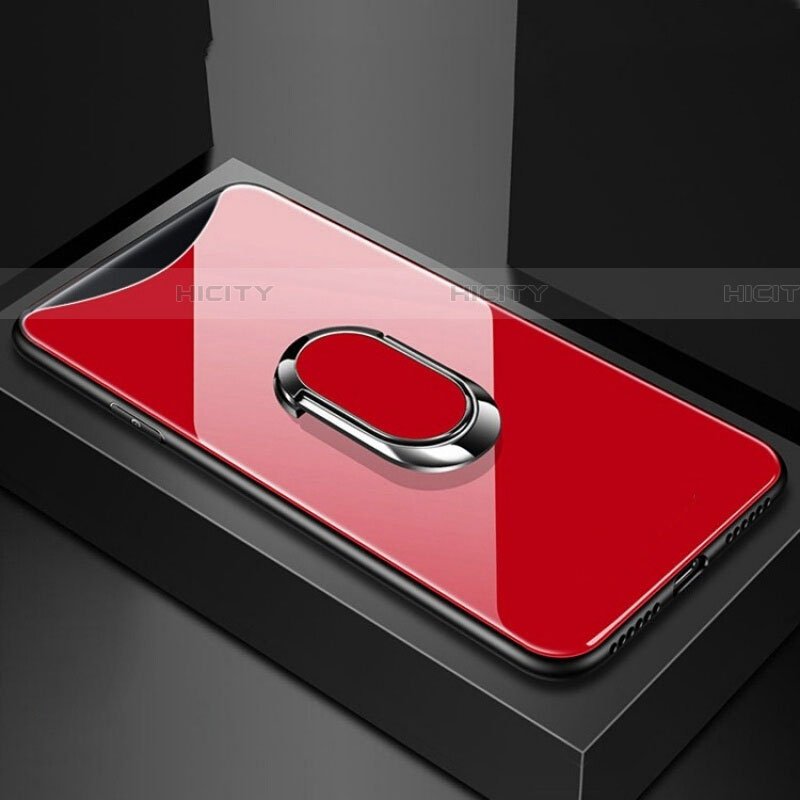 Custodia Silicone Specchio Laterale Cover con Magnetico Anello Supporto T01 per Oppo Find X Rosso