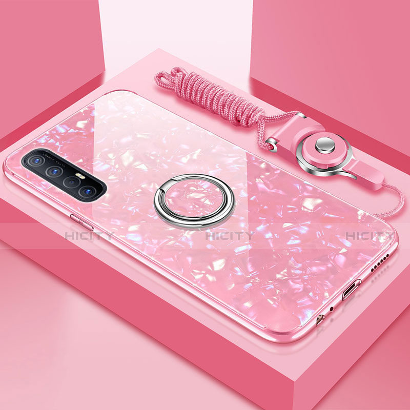 Custodia Silicone Specchio Laterale Cover con Magnetico Anello Supporto T01 per Oppo Find X2 Neo Rosa