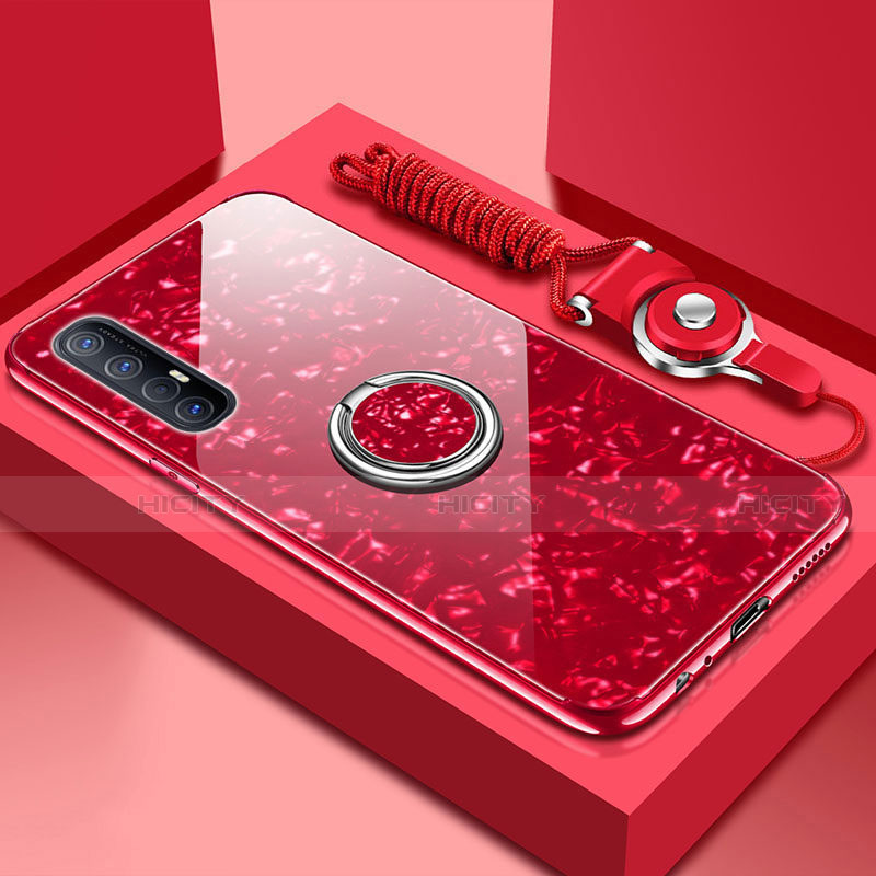 Custodia Silicone Specchio Laterale Cover con Magnetico Anello Supporto T01 per Oppo Reno3 Pro Rosso