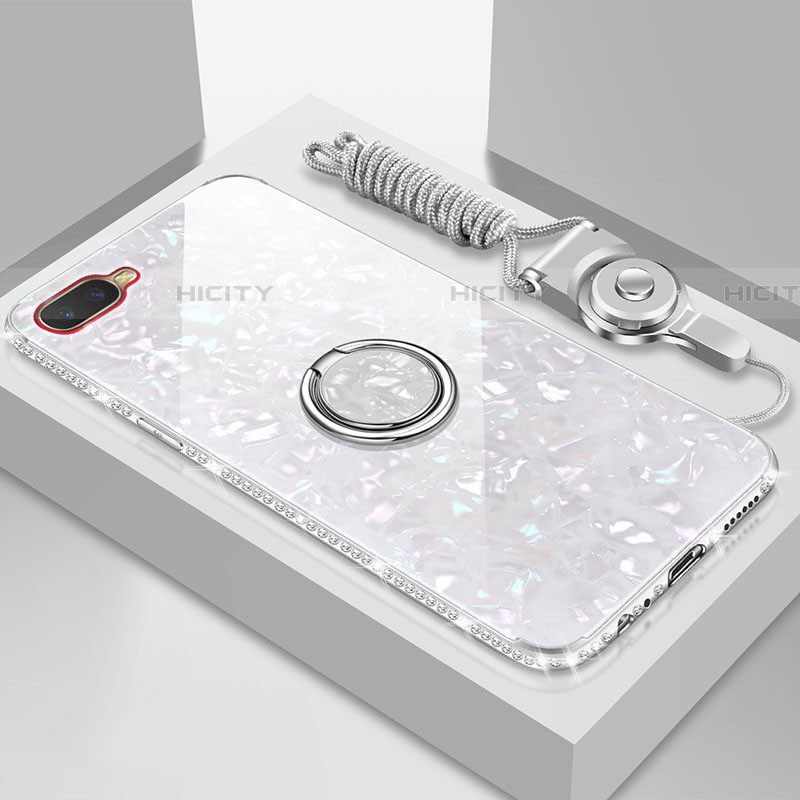 Custodia Silicone Specchio Laterale Cover con Magnetico Anello Supporto T01 per Oppo RX17 Neo Bianco