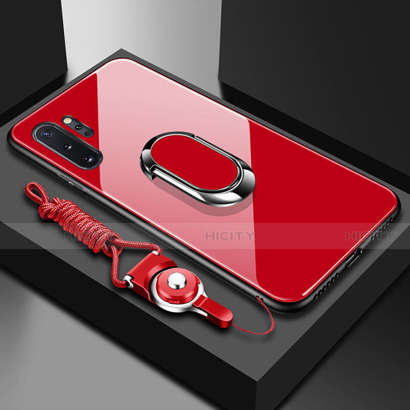 Custodia Silicone Specchio Laterale Cover con Magnetico Anello Supporto T01 per Samsung Galaxy Note 10 Plus Rosso