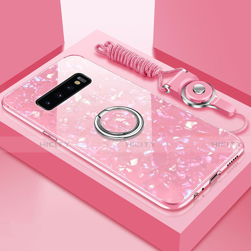 Custodia Silicone Specchio Laterale Cover con Magnetico Anello Supporto T01 per Samsung Galaxy S10 Plus Rosa