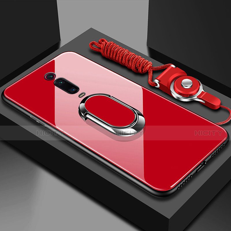 Custodia Silicone Specchio Laterale Cover con Magnetico Anello Supporto T01 per Xiaomi Mi 9T Pro Rosso