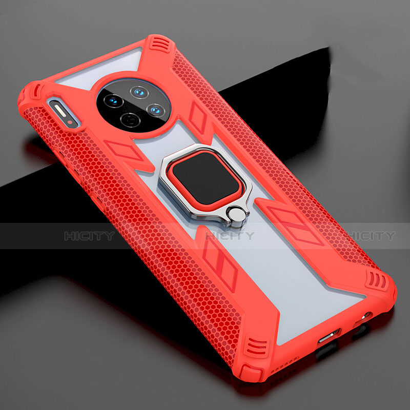 Custodia Silicone Specchio Laterale Cover con Magnetico Anello Supporto T02 per Huawei Mate 30 5G Rosso