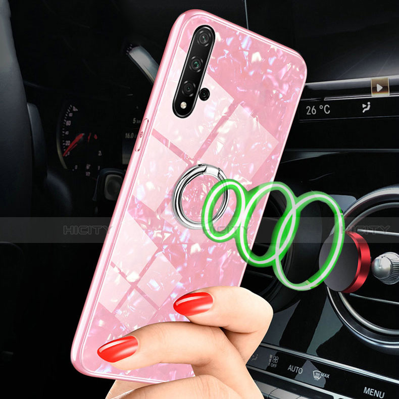 Custodia Silicone Specchio Laterale Cover con Magnetico Anello Supporto T02 per Huawei Nova 5 Pro