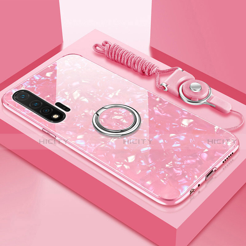 Custodia Silicone Specchio Laterale Cover con Magnetico Anello Supporto T02 per Huawei Nova 6 Rosa