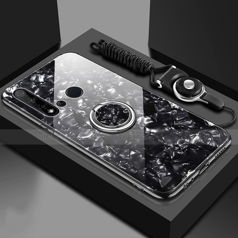 Custodia Silicone Specchio Laterale Cover con Magnetico Anello Supporto T02 per Huawei P20 Lite (2019) Nero